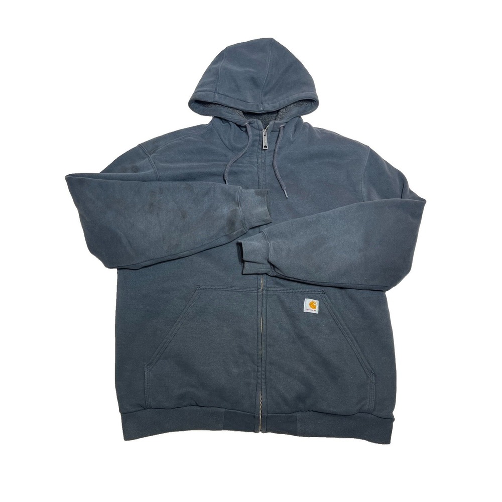 Carhartt Men's LARGE Hoodie Black Full Zip Sherpa Lined Workwear 100072 Utility